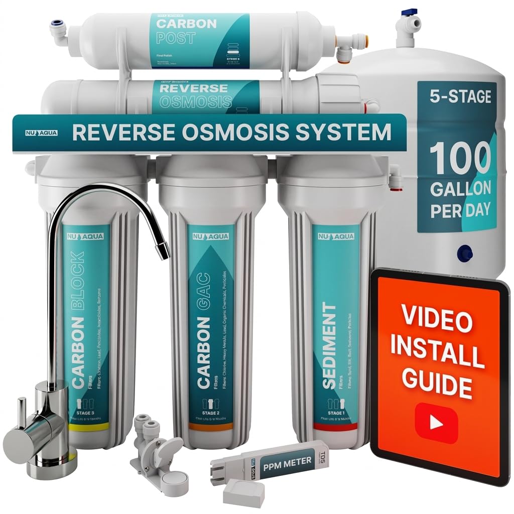 US Aqua Platinum Series Deluxe - Sistema de filtro de agua potable de alta capacidad de 100 GPD de 5 etapas para debajo del fregadero, purificador de agua potable, medidor PPM y DVD de instalación