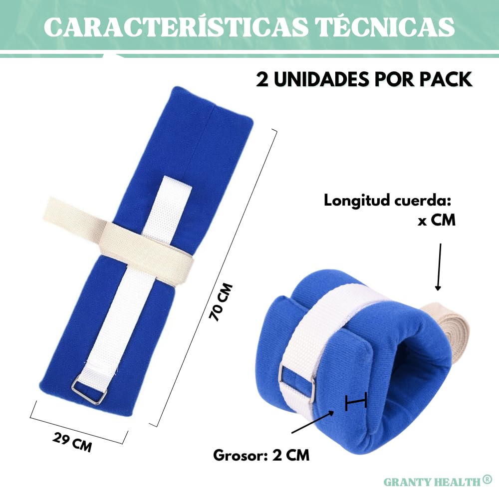 GRANTY DISEÑO REFORZADO Correas de Sujección Muñeca y Tobillos para Atar en Cama Hospital, Muñequera para Atar enfermos, 2 Correas de Sujección para manos