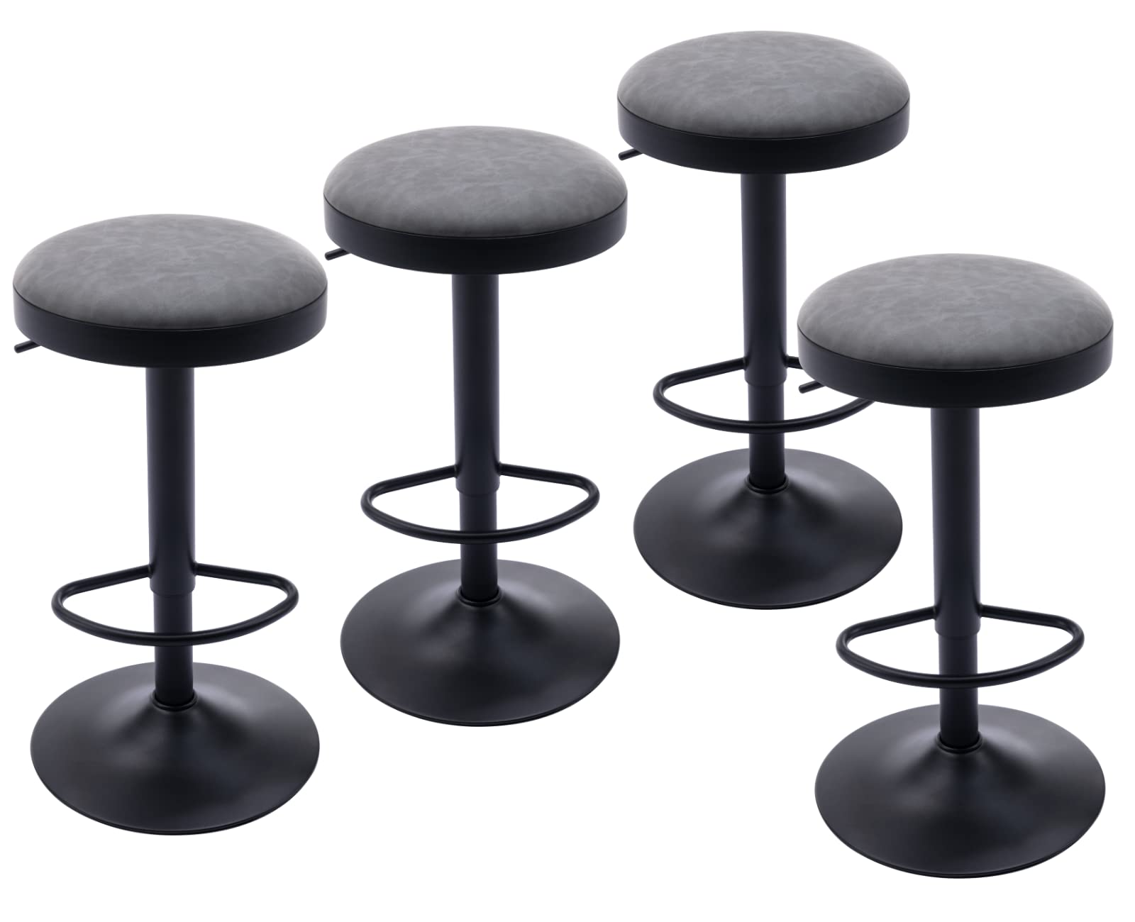 CIMOTA Swivel Round Bar Stools Set of 4 Backless Adjustable Counter Height Barstools Modern Industrial PU Leather Bar Stool Chair for Kitchen/Home Bar