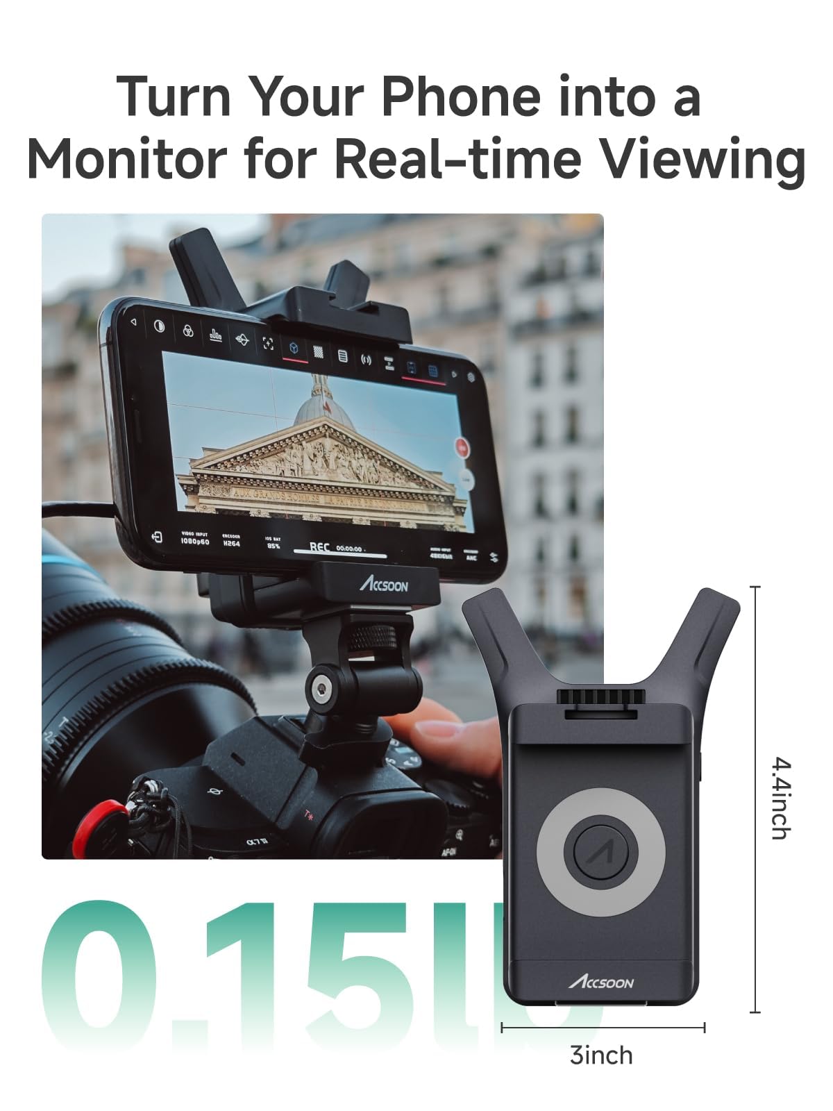 Accsoon CineView Nano Émetteur Vidéo sans Fil 5G HDMI, Portée 150 m, Latenne < 60 ms, Compatible RS2/RS3/RS3 Pro/Caméra/DSLR, Transmission FHD 1080p, Surveillance Multi-Appareils (4X iOS/Android)