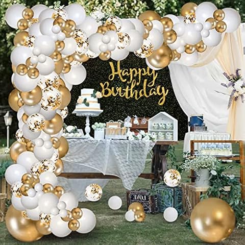 aPlalloke Balloons Gold White Garland Balloon Garland Gold Confetti Balloon Garland Metallic Latex Helium Balloons Decoration for Baby Shower Wedding Girls Children Birthday Party Cover