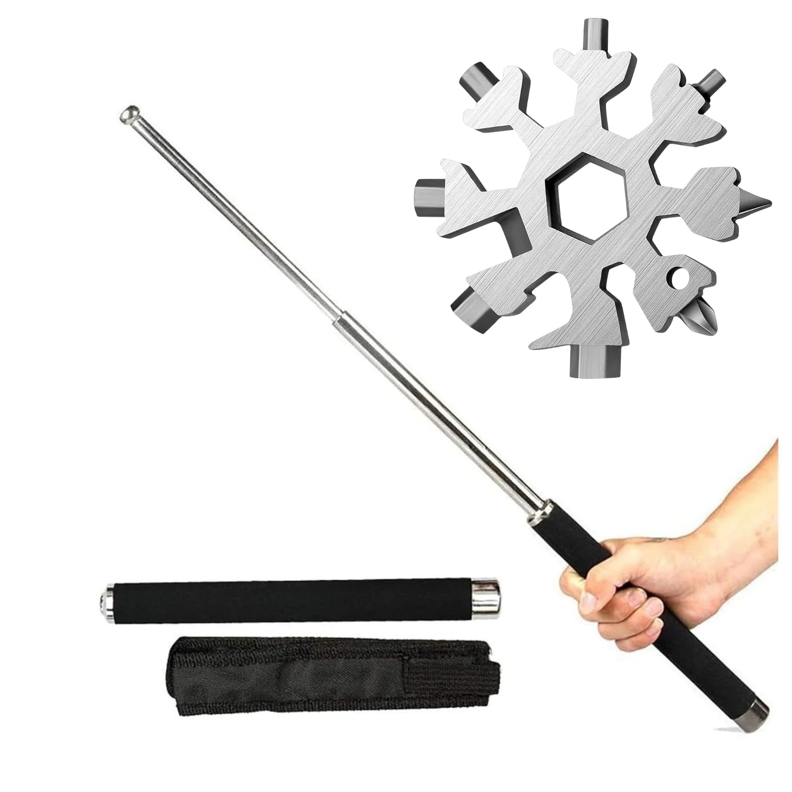DREAM DEXXO || Expandable Telescopic Stick - Self-Defense & Training Tool | Durable Stainless Steel with Non-Slip Grip | Portable, Lightweight & Easy to Carry (1, BLACK AND SILVER)