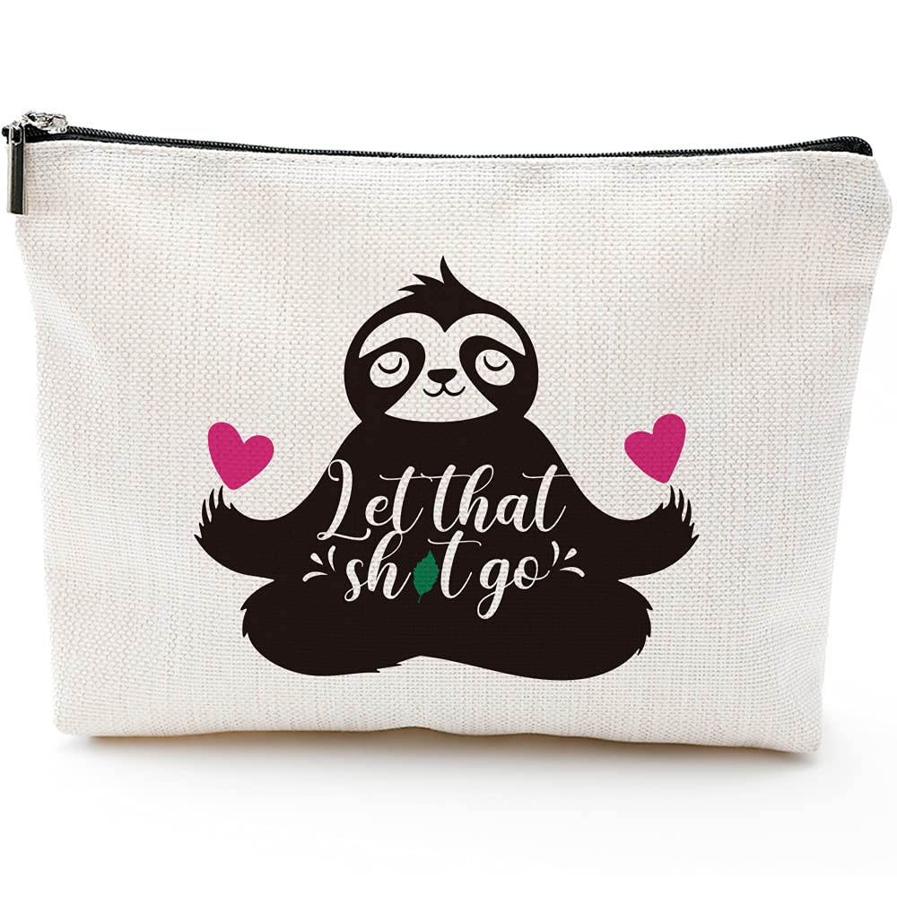 Blue Leaves Sloth Gifts, Zen Motivational Yoga Gifts-Let That S GO-Funny Yoga Gifts Makeup Bag, Storage bag,Zen Gift for Women,Zen Gift Bags, Cut Funny Sloth Yoga Gifts Decor