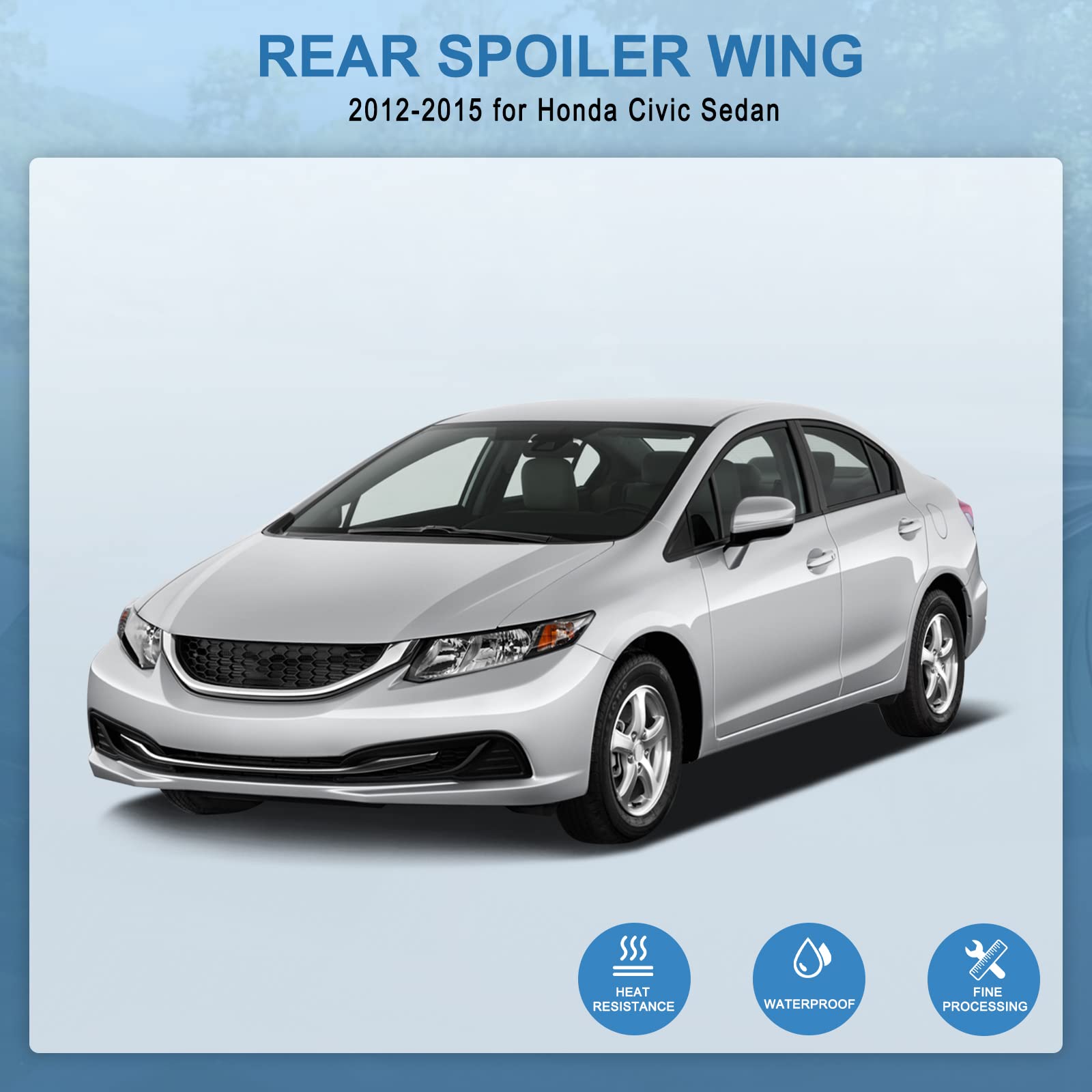 ZSPART Rear Tail Lip Deck Boot Wing ABS Fits for 2012-2015 for Honda Civic Sedan Rear Trunk Spoiler Wing with 3rd Brake Light Matte Black Spoiler