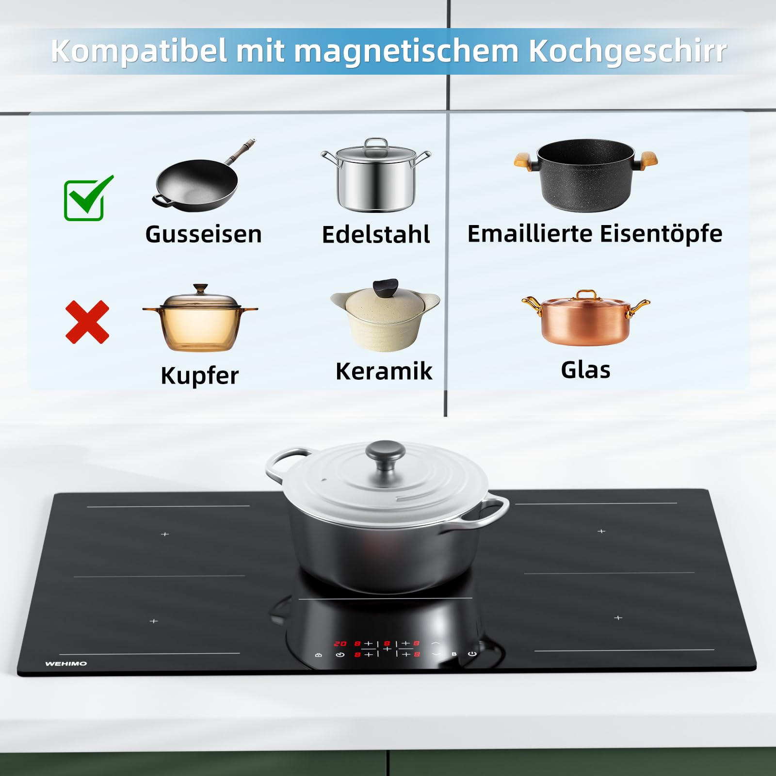 WEHIMO Płyta indukcyjna, płyta indukcyjna, 5 płyt z Power Booster, 5 stref zabudowy, 9 poziomów mocy, płyta indukcyjna 90 cm (8600 W), 220-240 V