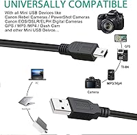Vista 8 de Cable USB para cámaras digitales Canon Rebel/PowerShot/EOS/DSLR/ELPH, cable de datos de transferencia para videocámara Canon Rebel, cargador