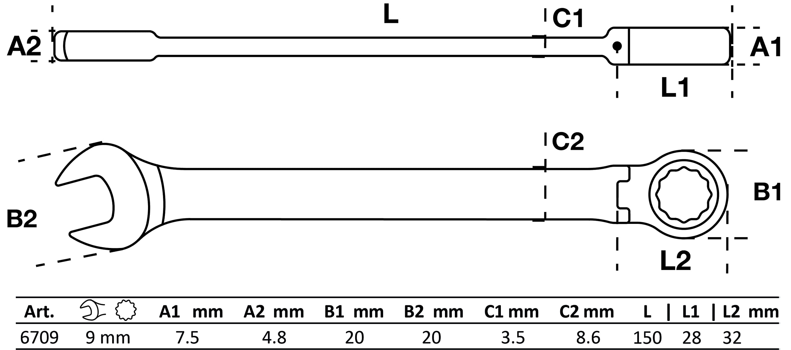 BGS 6709 | Ratchet Combination Wrench | adjustable | 9 mm