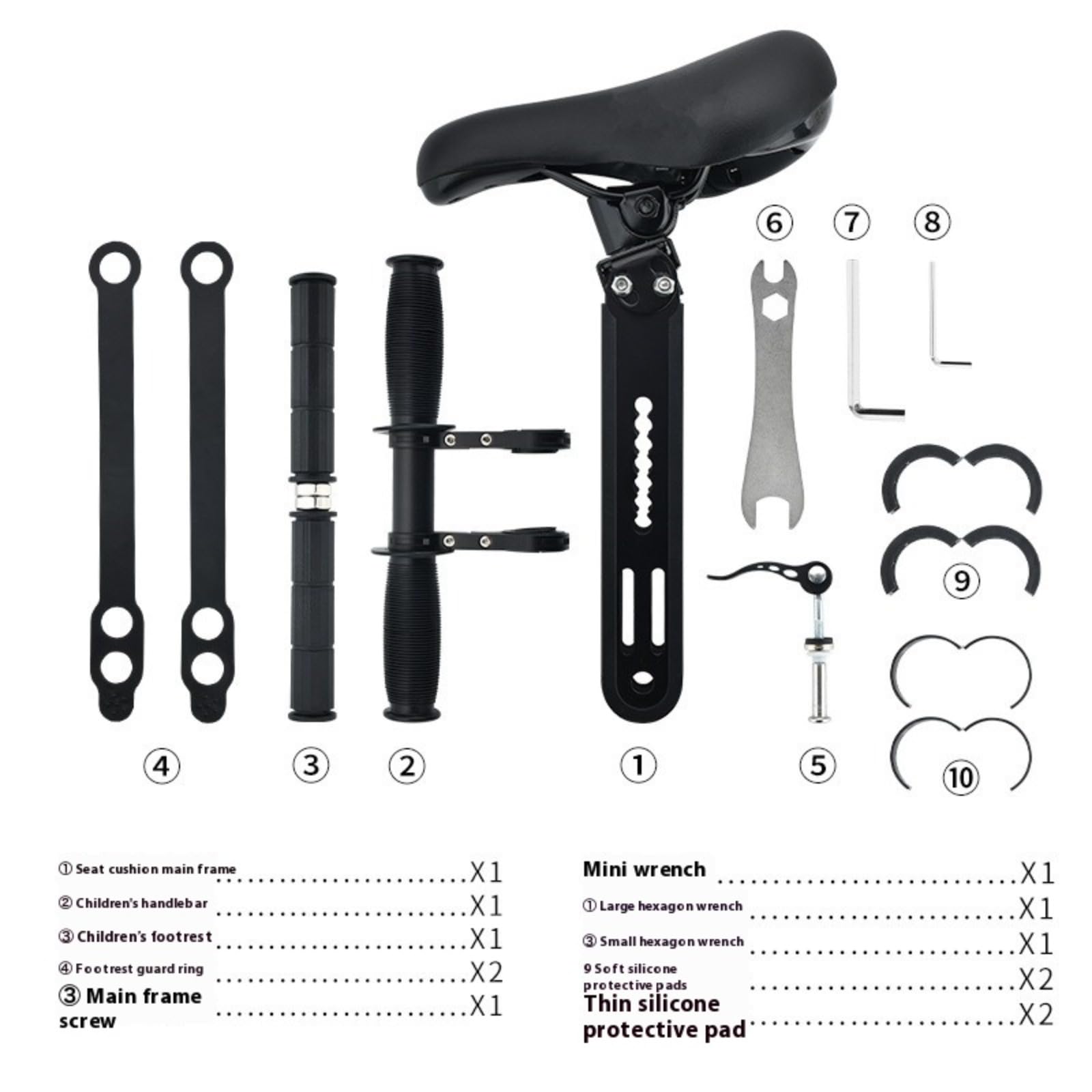 Sella per bicicletta,Telaio anteriore staccabile, per bambini, per mountain bike, traspirante, impermeabile, ideale per bici pieghevoli, bici da strada, da spinninggper （alluminio）