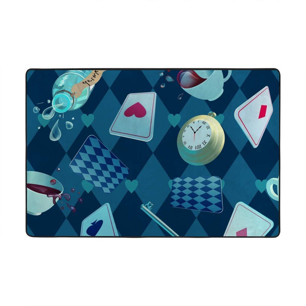 Grand tapis salon Alice Wonderland bleu en velours corail Ruchen 183x122cm