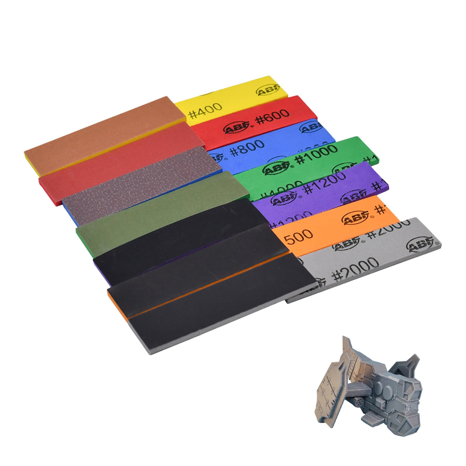 TVETE スポンジヤスリ プラモデル用 【7枚セット】厚さ3MM サンディングスティック 乾湿両用 耐水 再利用可能 スポンジやすり セット 表面処理 プラモデル ガンプラ 模型研磨用 ホビー用ツール 7種類 [#400/#600/#800/#1000/#1200/#1500/#2000]