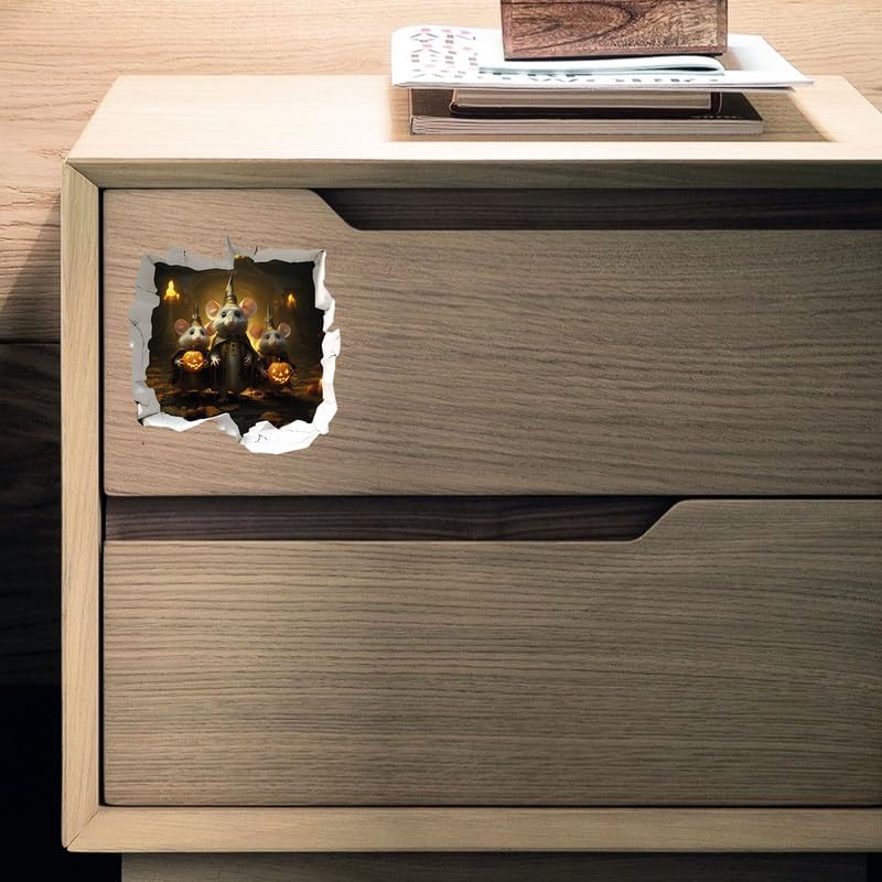 Miniatura 4 de Calcomanía de pared 3D de ratones de Halloween con agujero de ratón, para habitación de los niños, aula, hogar, dormitorio, sala de estar,
