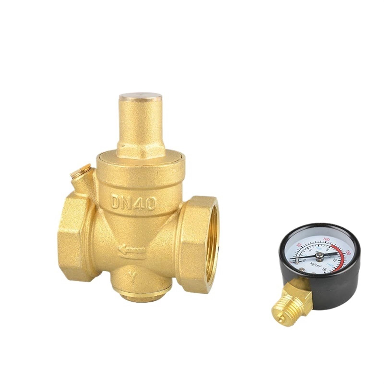 Válvula reductora de agua ajustable de 1-1/2 pulgadas, válvulas reguladoras de presión de latón de hilo femenino con medidor de calibre, 1 Uds.(Valve with Gauge)