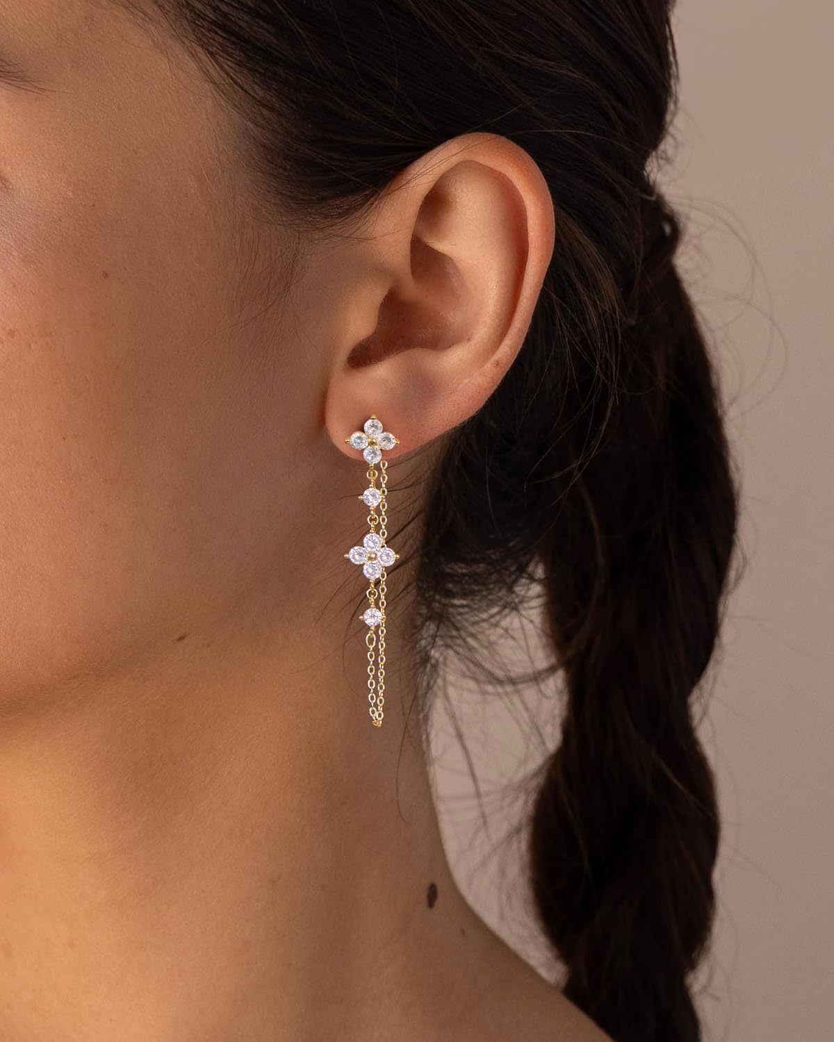 Dangle Earrings for Women - 14K Gold/White Gold/Rose Gold Plated Butterfly Heart Star Hoop Chain Long Tassel Cubic Zirconia CZ Dangle Earrings - Image 3