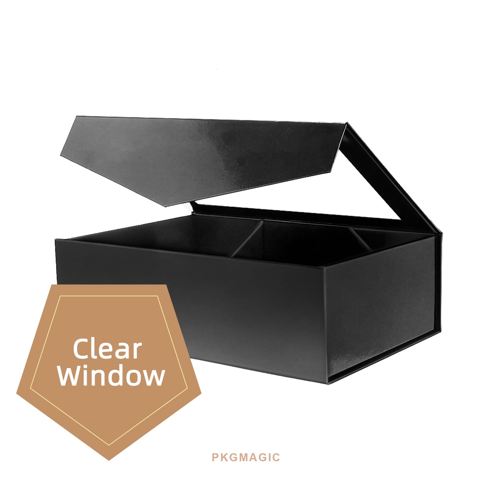 PKGMAGIC 5 große Geschenkboxen schwarz mit Fenster für Vatertag, 35,6 x 24 x 11,4 cm, leere Geschenkboxen mit Deckel für Band, Karte, Boxen für Hochzeit, Geburtstag