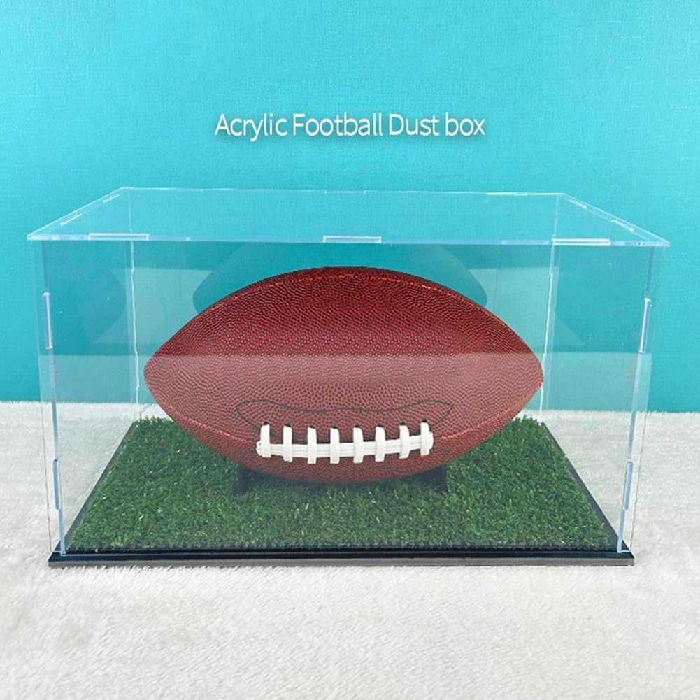Vitrina de rugby de fútbol, caja de almacenamiento transparente de acrílico, organizador de almacenamiento extraíble a prueba de polvo para pelota de tamaño estándar, color negro y verde