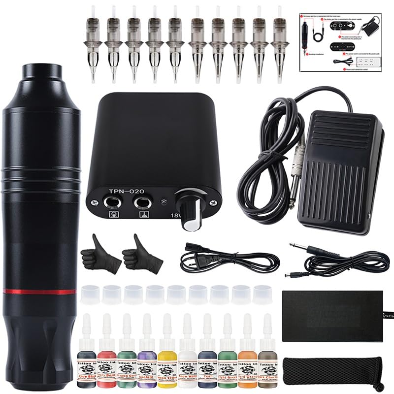 Tattoo Gun Tattoo Gun Kit Tattoo Kit for Beginners Complete Set with Power Supply, Needles, Ink, Gloves, Foot Pedal, and Accessories