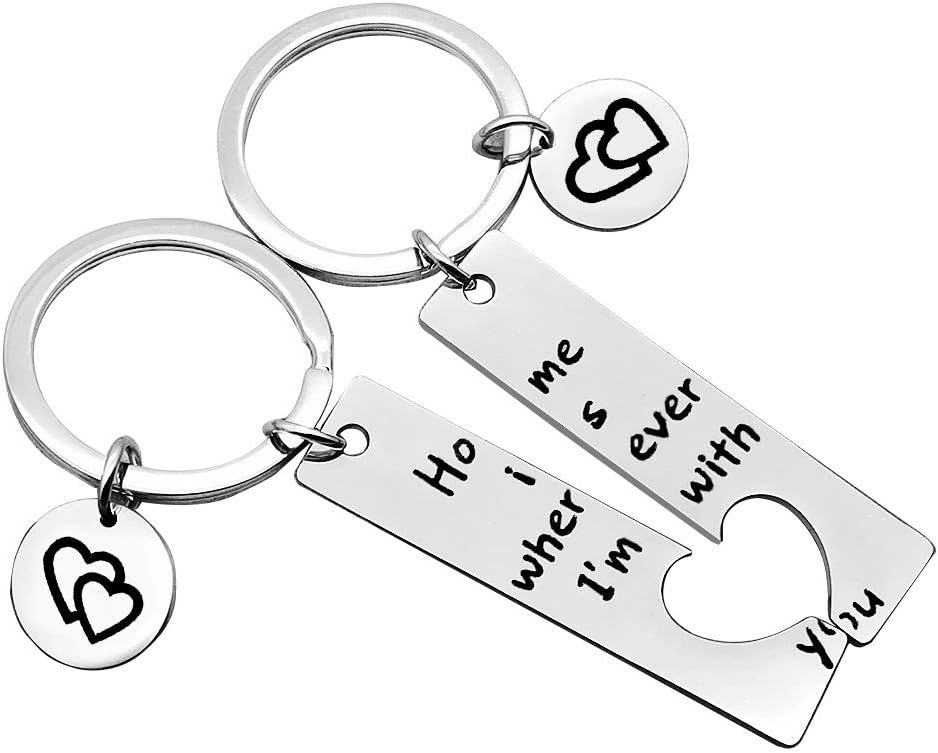 Nekoki Couple keychain Home Keychain Home is Wherever I’m with You Keychain Set for Wife Husband Girlfriend Boyfriend Christmas Birthday Valentines Day Gifts