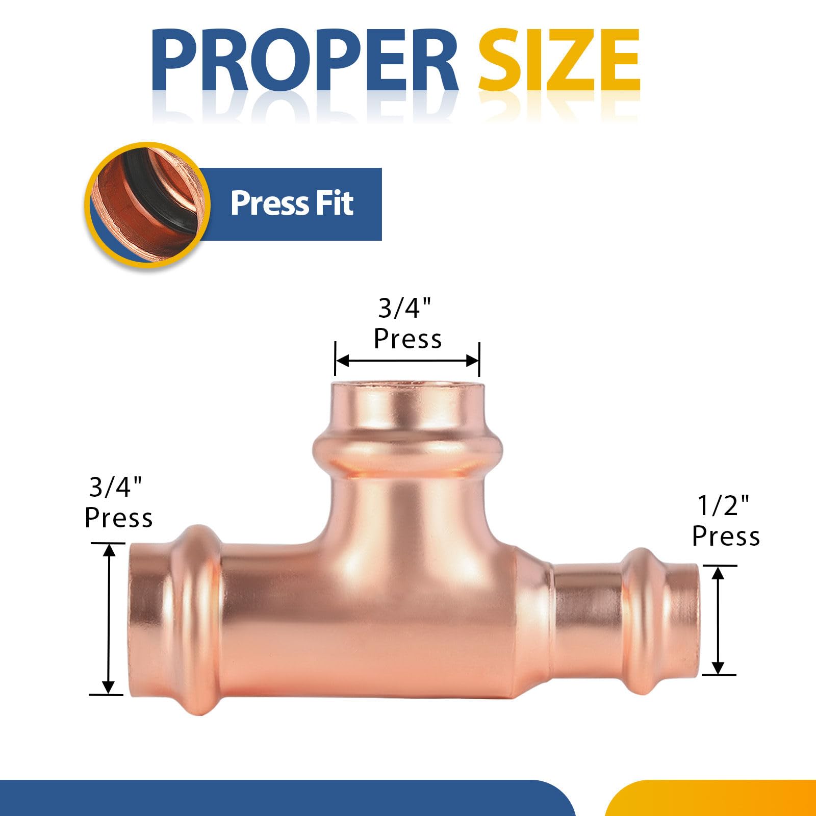 Paquete de 50 Conectores en T reductores de Cobre GUOFIS, 3/4" P x 1/2" P x 3/4", Conector en T Reductor de presión para plomería, Conector de Tres vías para derivación de tamaño de tubería.