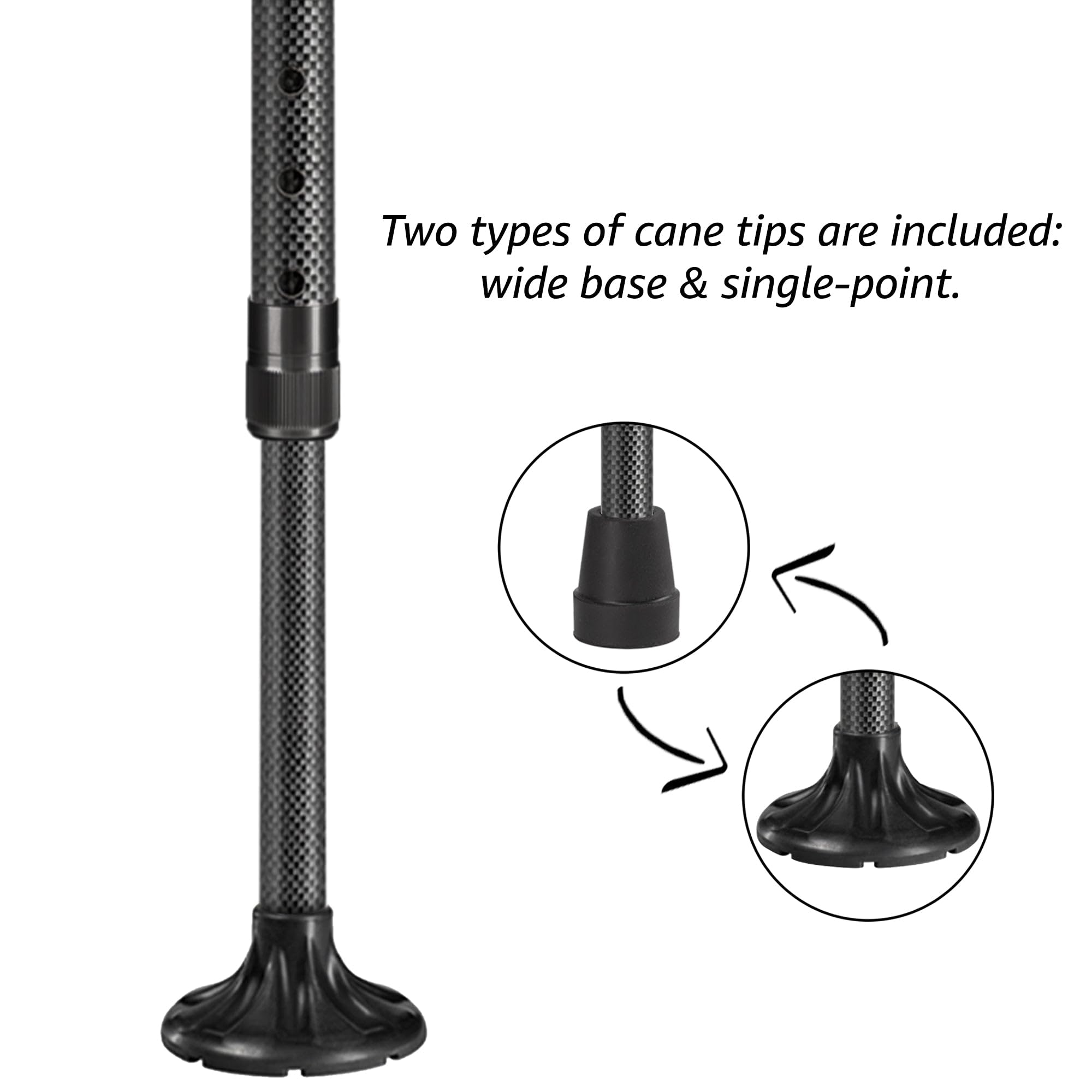 Asterom Bastón ajustable de carbono para hombres y mujeres, mango ergonómico de madera hecho a mano con eje ligero de fibra de carbono