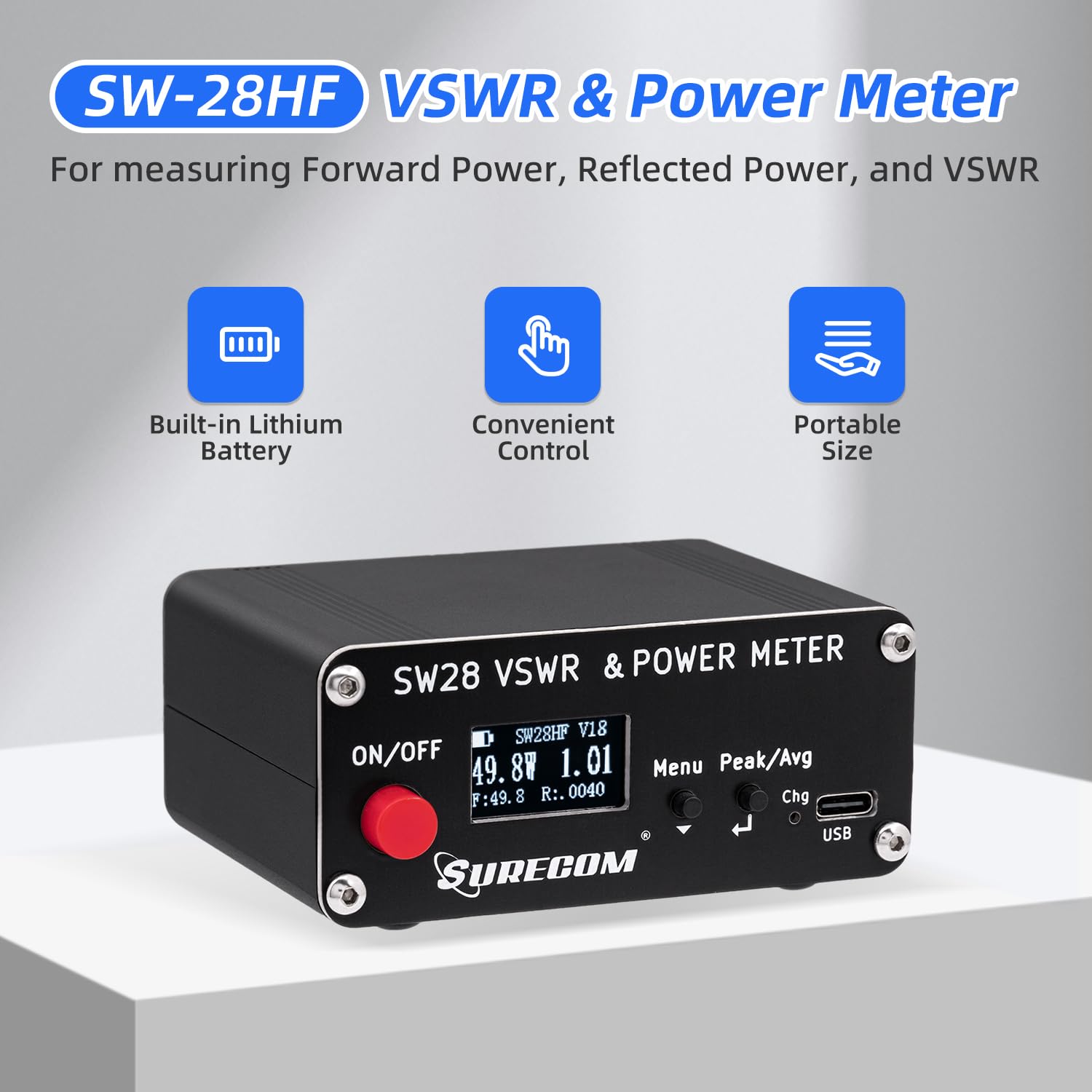 Surecom SW-28HF Misuratore di Potenza Digitale SWR RF Con Display LCD, 0,5W-120W, 1,8-60MHz per Misurare Potenza in Avanti, Riflessa e VSWR