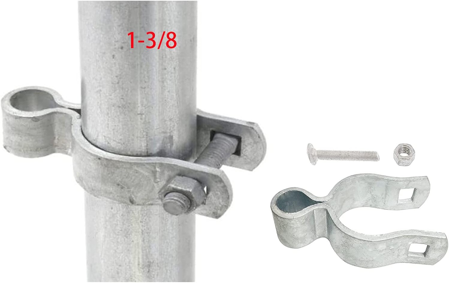2 Pack 1-3/8inch Chain Link Fence Frame Gate Post Hinge/Galvanized Steel Zinc Plated Pipe Gate Hinge for 1-3/8 Outside Diameter Post/Pipe, Nut/Bolt Included for Hinge
