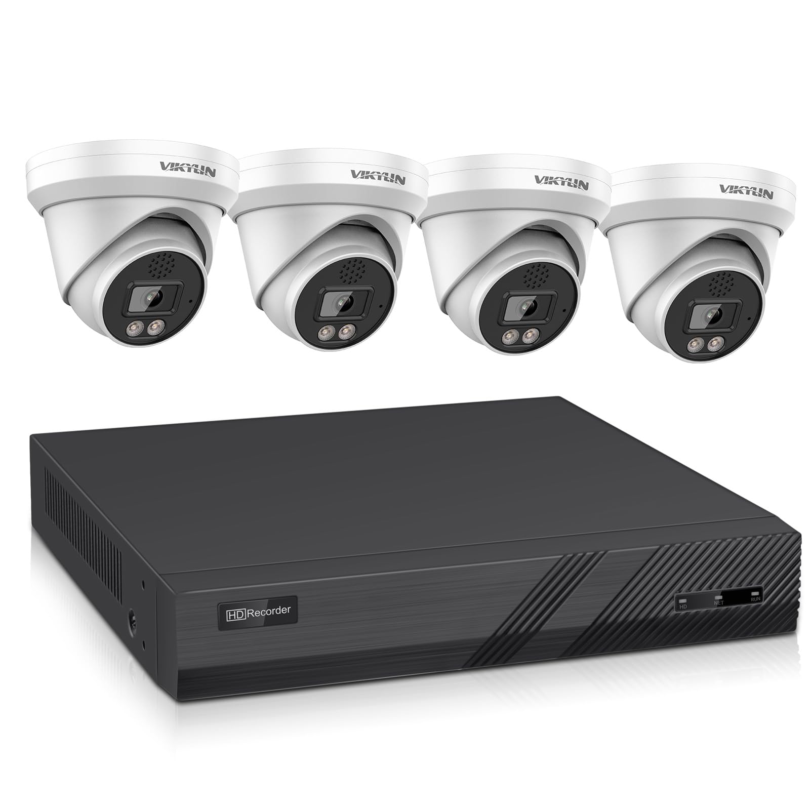 VIKYLIN 4Pcs 8MP PoE IP Camera Outdoor with 8CH 4K PoE Network Video Recorder NVR,Human Vehicle Detection,98ft IR Night Vision,2-Way Talk,Smart Playback,1 SATA Ports Up to 8TB HDD(Not Included HDD)