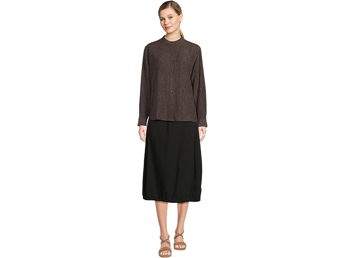 Woven Plisse Mandarin Collar Shirt - Image 2