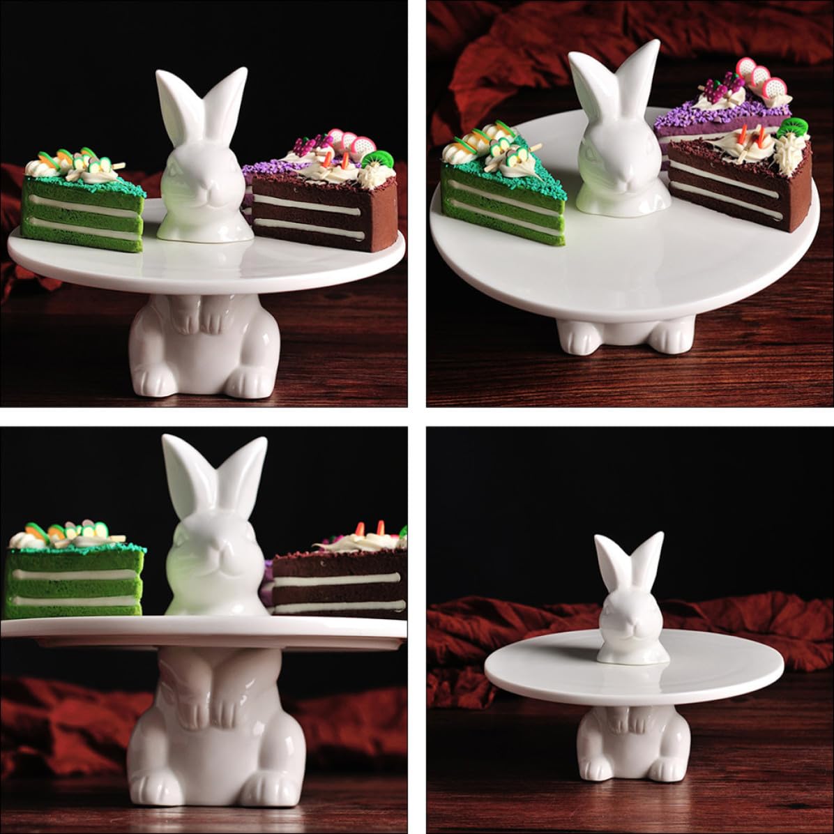 HEALLILY Plato Base Estable de Cerámica Forma de Conejo Blanco para Servir Postres y Cupcakes Adecuado para Navidad y Cumpleaños