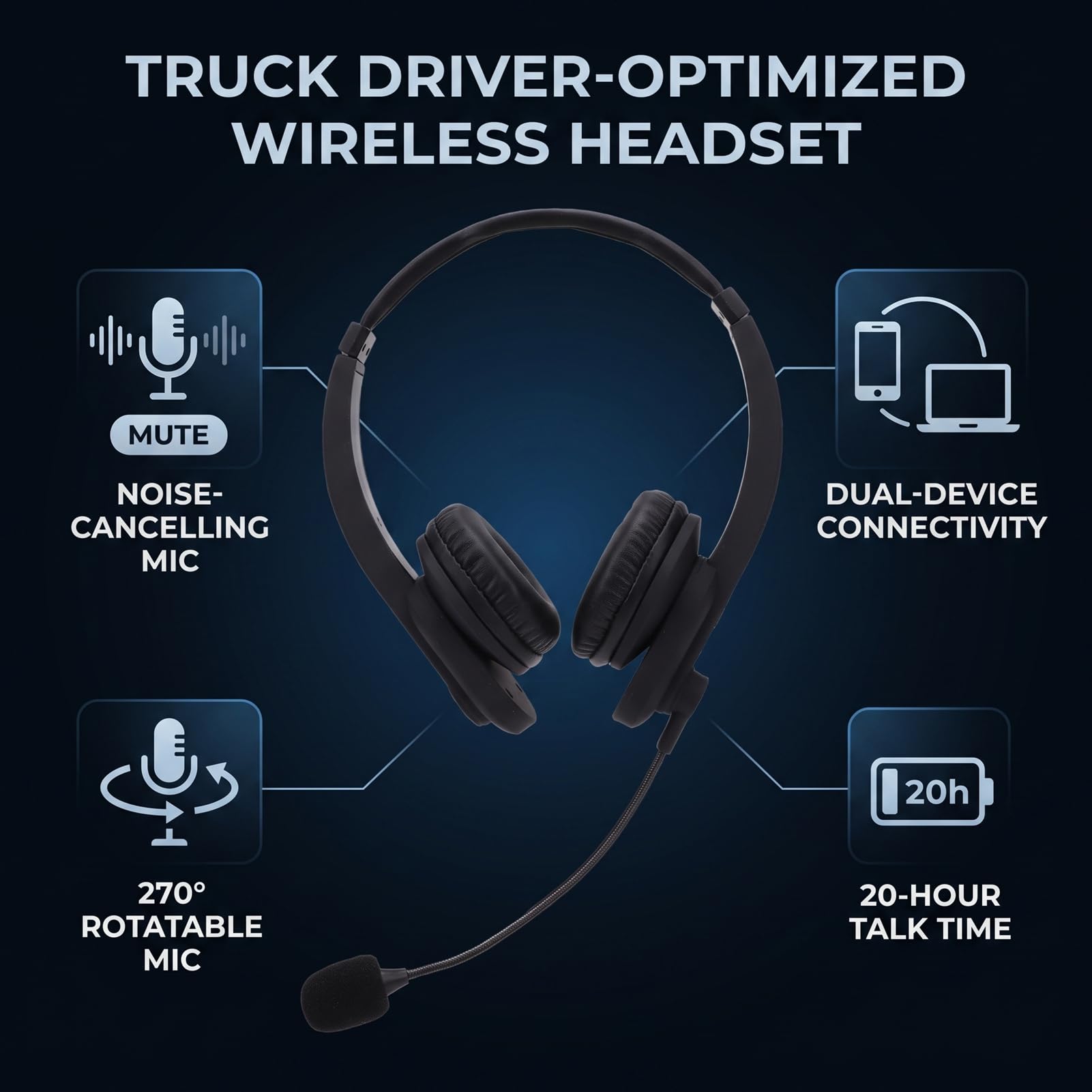 Tangxi Casque Bluetooth Trucker, avec Micro Antibruit, Fonction Muet