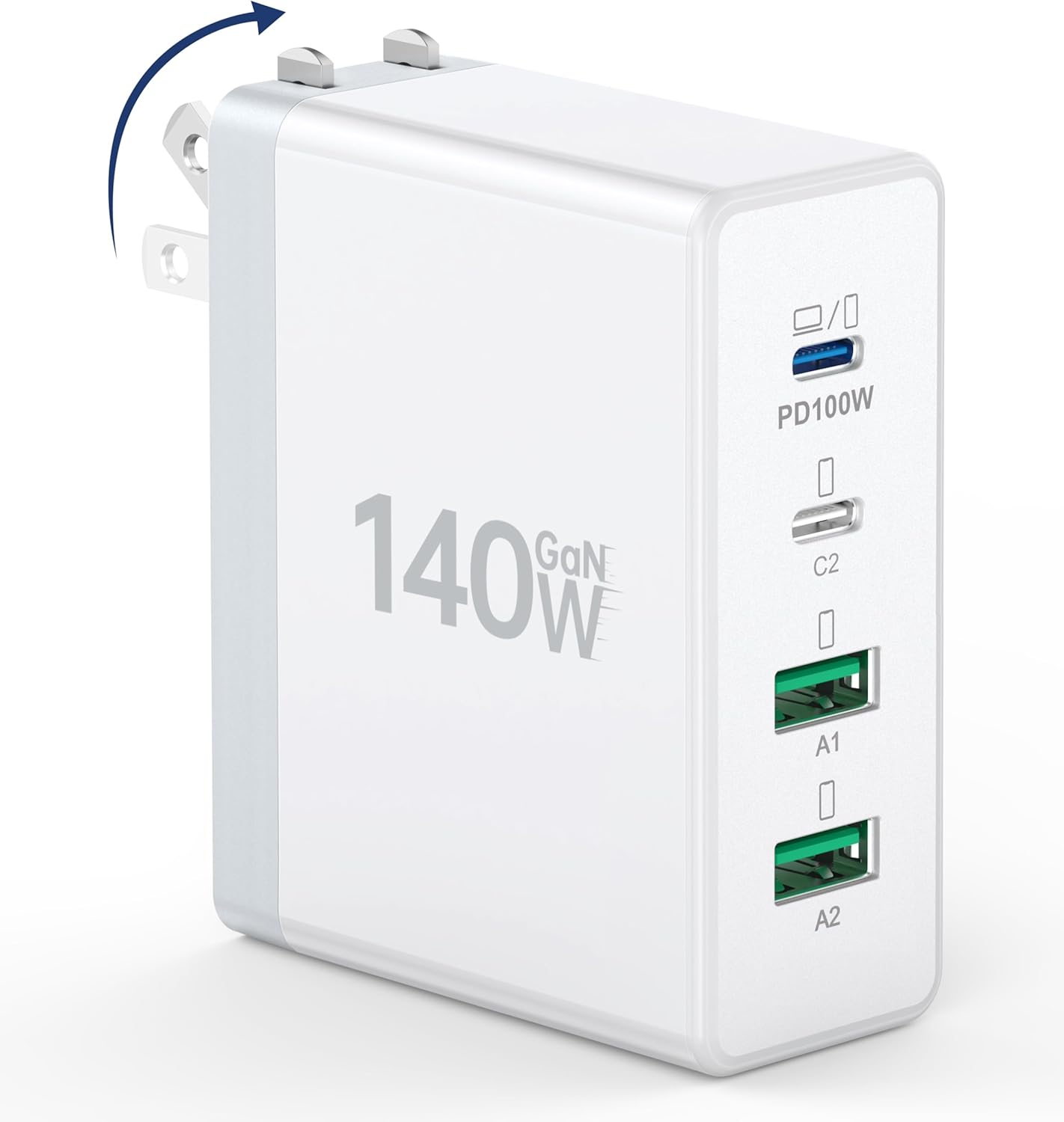 USB C Charger 140W GaN III 4-Port Fast Charging Station,Foldable Compact Wall Charger Block Power Adapter for MacBook Pro/Air,HP,ThinkPad,Dell XPS,iPhone 16/15,Pro,iPad Pro/Air,Galaxy S24,Steam Deck