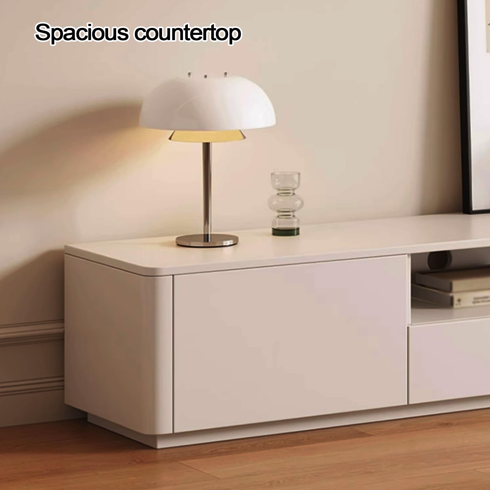 Mobile TV Bianco Moderno per Soggiorno in Legno massello Eco-Board, Grande capacità e Spazio di archiviazione Multiplo, Design Senza Maniglie nascoste, Mobile TV sospeso per soggio