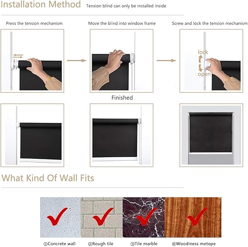 Miniatura 5 de SCHRLING Persiana enrollable sin taladrar luz diurna para ventana de expansión de montaje interior, tamaño personalizado 20 a 90 pulgadas de ancho,