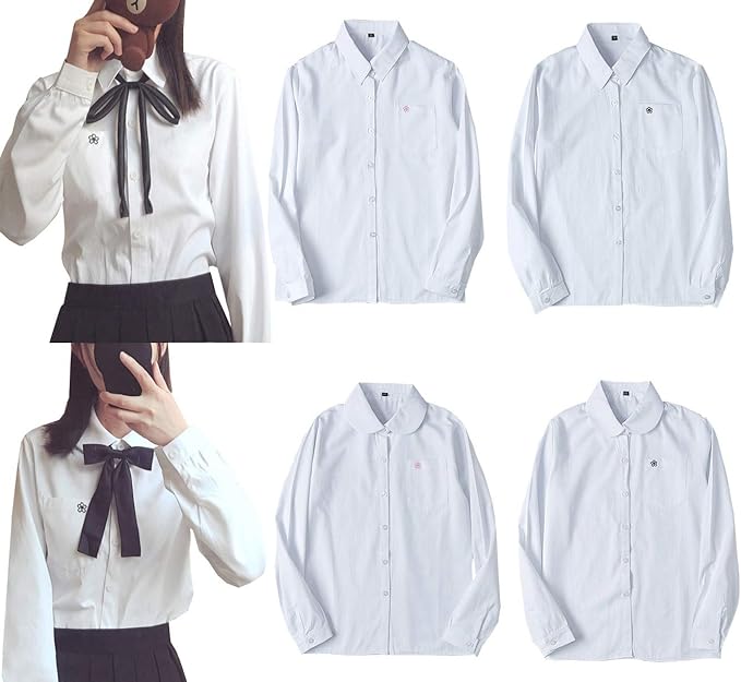Amazon Co Jp Uniya ウニヤ スクールシャツ 長袖 シャツ 刺繍 学生服 セーラー服 カッターシャツ 学生制服 上着 女子高生 スクール ブラウス 衣装 コスチューム Jk制服 Xs Xxl ホビー