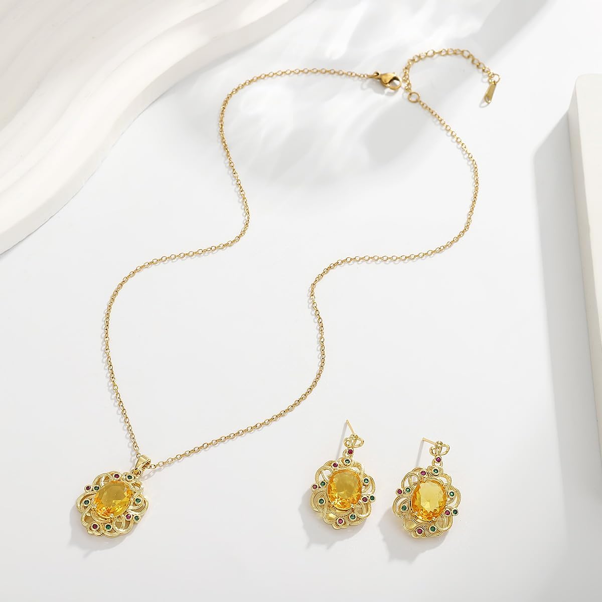 Cubic Zirconia Jewelry Set for Women - Fashion CZ Crystal Earrings Necklace Set with Adjustable Open Ring for Women Bridal Wedding Party Prom Bride Bridesmaids Birthday Gift - Image 2