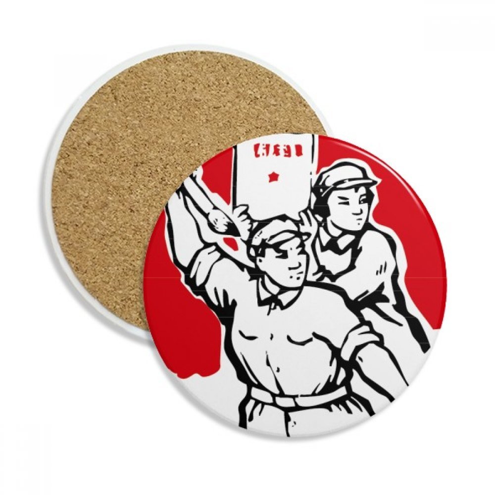 Dessous de verre en céramique rouge communiste absorbant pour tasse 2 pcs