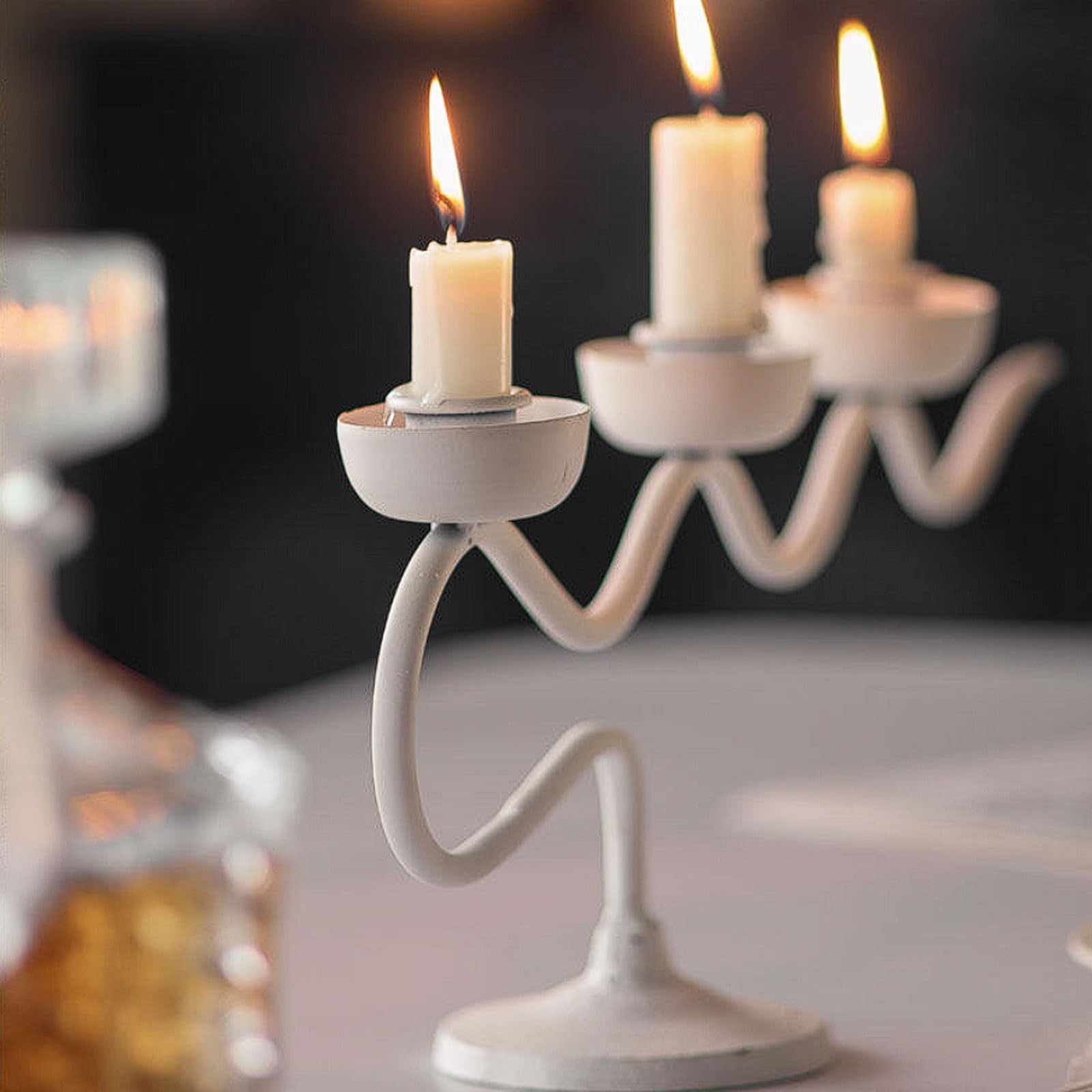 Astförmiger Tisch-Kerzenständer aus Schmiedeeisen, 3-Armiger Kerzenhalter for Abendessen bei Kerzenlicht, rustikaler Eingangsbereich, Wohnzimmer(Blanc)