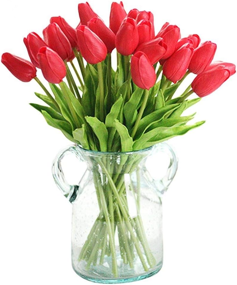 30 Pcs Artificial Tulip Flowers Real Touch Tulips Fake PU Tulip Flower Bouquet for Home Wedding Party Office Decor