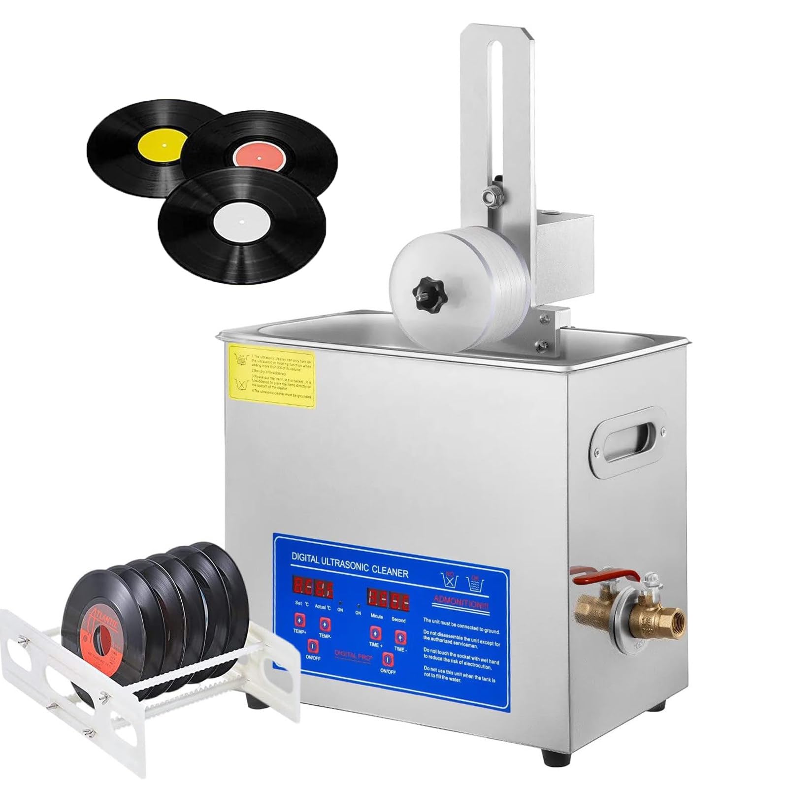 Pulitore a Ultrasuoni per Dischi in Vinile, 6 Litri, Temperatura E Tempo Regolabili, Pulizia Profonda a 40 Khz, Rotazione Automatica per Pulire E Proteggere Professionalmente I Tuoi Dischi