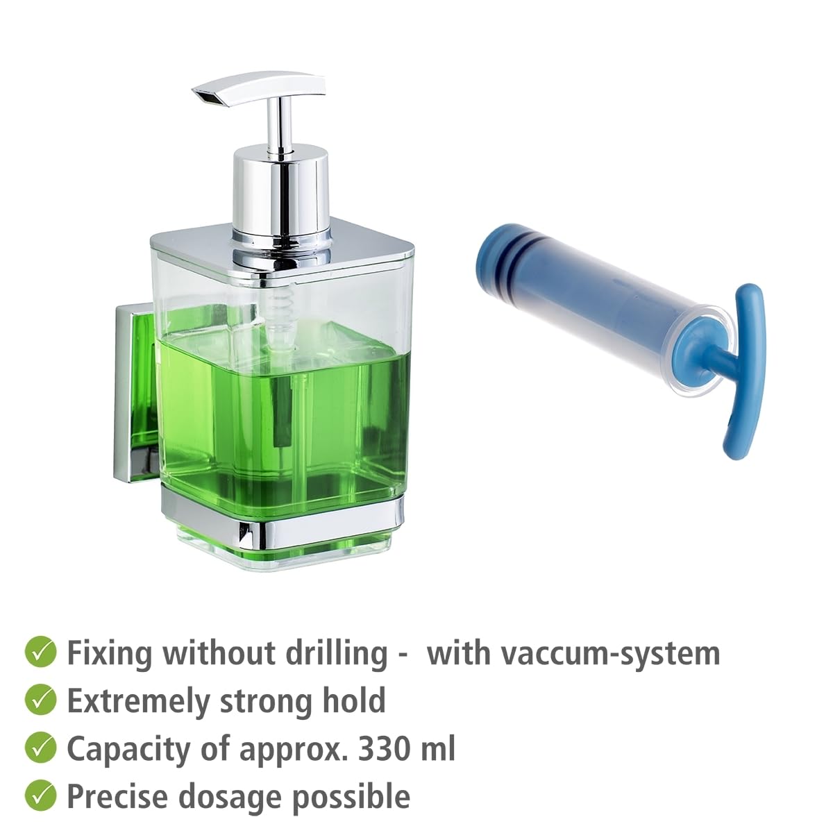 WENKO Vacuum-Loc® dozownik mydła Quadro stal nierdzewna, dozownik mydła w płynie, 0,34 l
