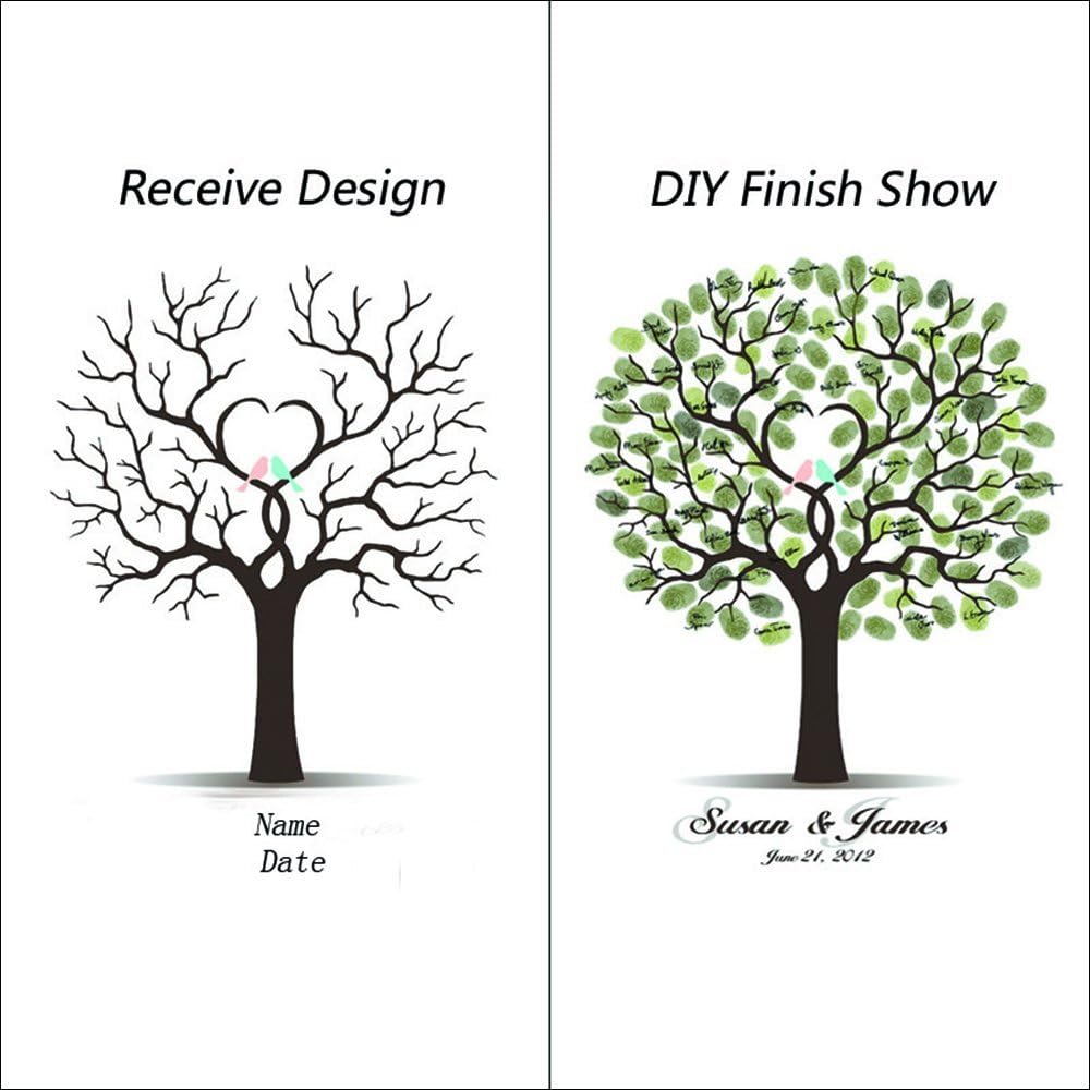 DIY Fingerprints Wedding Sign in Guest Book Tree Canvas with Wooden Hanger Personalized Wedding Gift for Couple Anniversary Party Decorstions-80x120cm