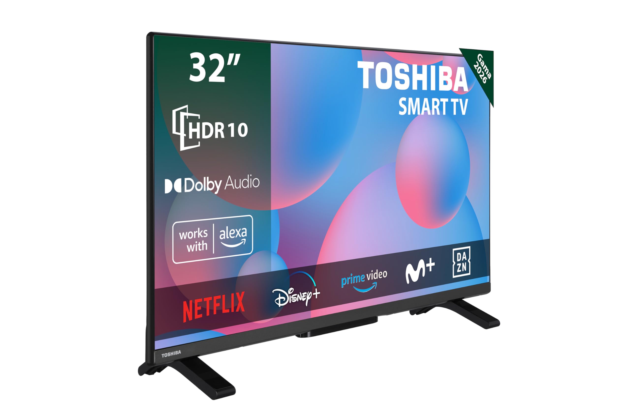 Toshiba 32WV2563DG Smart TV 32 Pulgadas, Resolución HD 1366 x 768, HDR10, Compatible con Asistente de Voz Alexa, TV Satélite, Dolby Audio