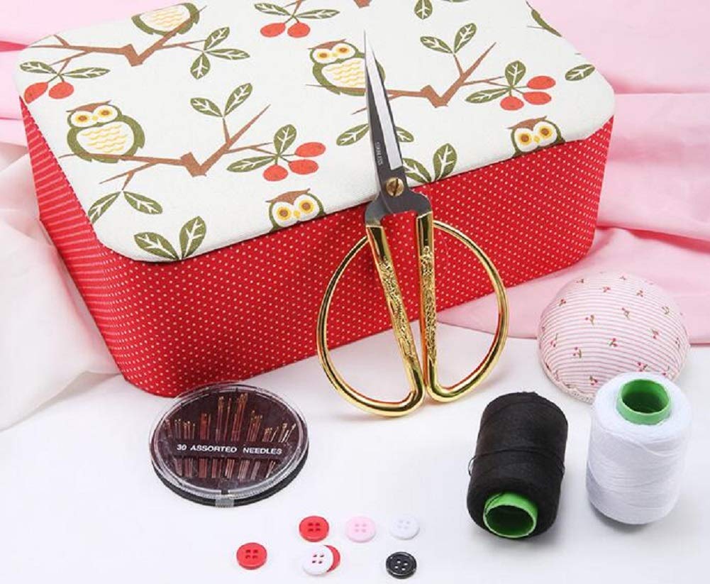 Kit da cucito, accessori per cucire, kit da cucito per adulti, principianti, emergenza, camper, viaggi, casa, con forbici, filo, ago (23 x 16 x 8 cm)