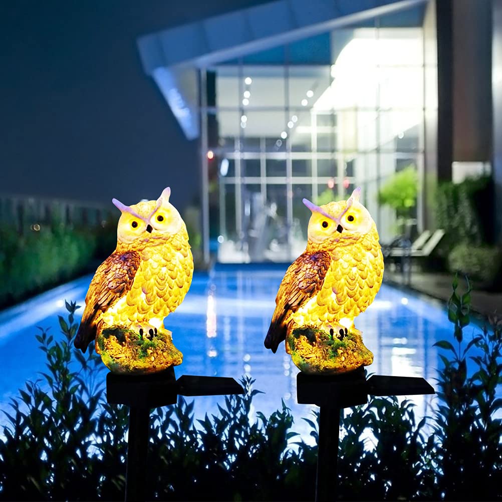 Luci solari a LED, impermeabili, da giardino, con paletto, con gufo di simulazione, paesaggio, per esterni, cortile, cortile, giardino, giardino, prato