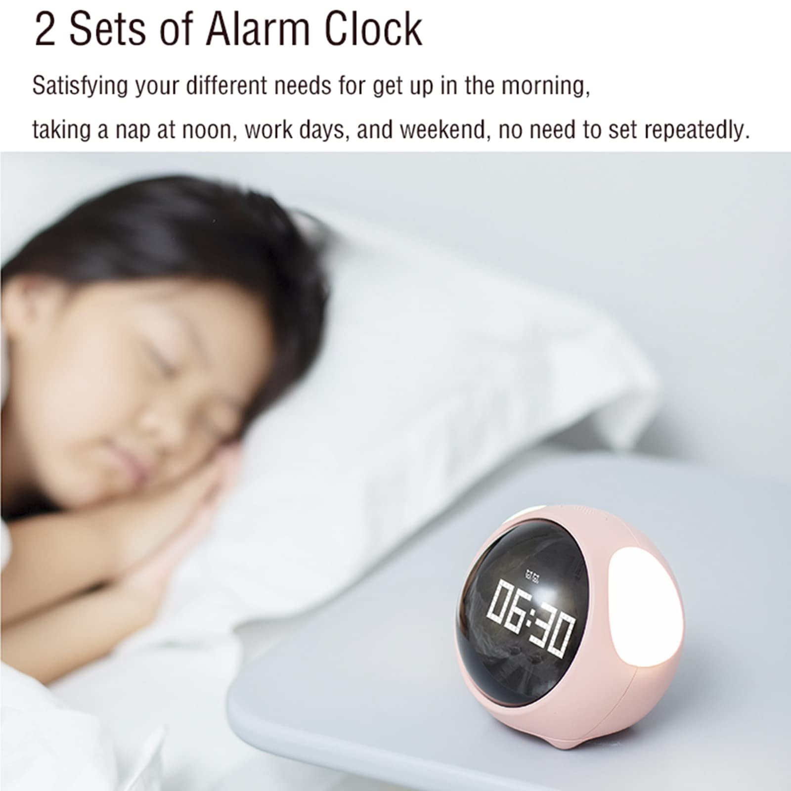 Lindo Despertador para niños Reloj Digital Digital para niños Entrenador de sueño alarmas Relojes con expresión Facial Pantalla led Pantalla 2 Juegos para dormitorios Sala de