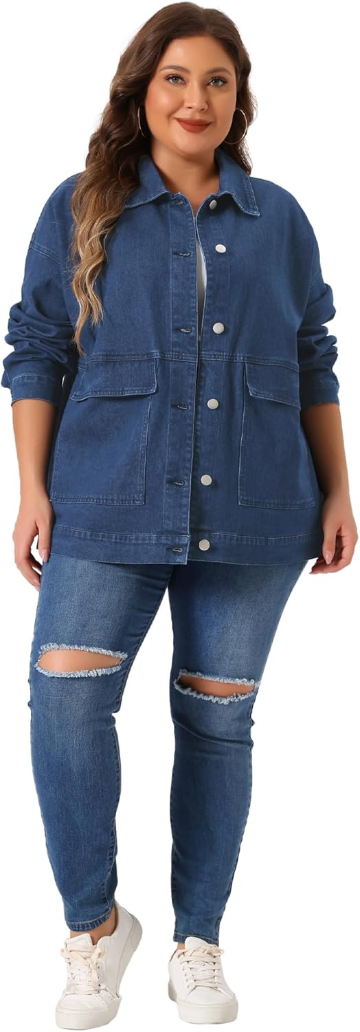 Agnes Orinda Plus Size Denim Jacket for Women Long Sleeve Vintage Jean Jackets with Pockets 2025 Western Outfit - Image 3