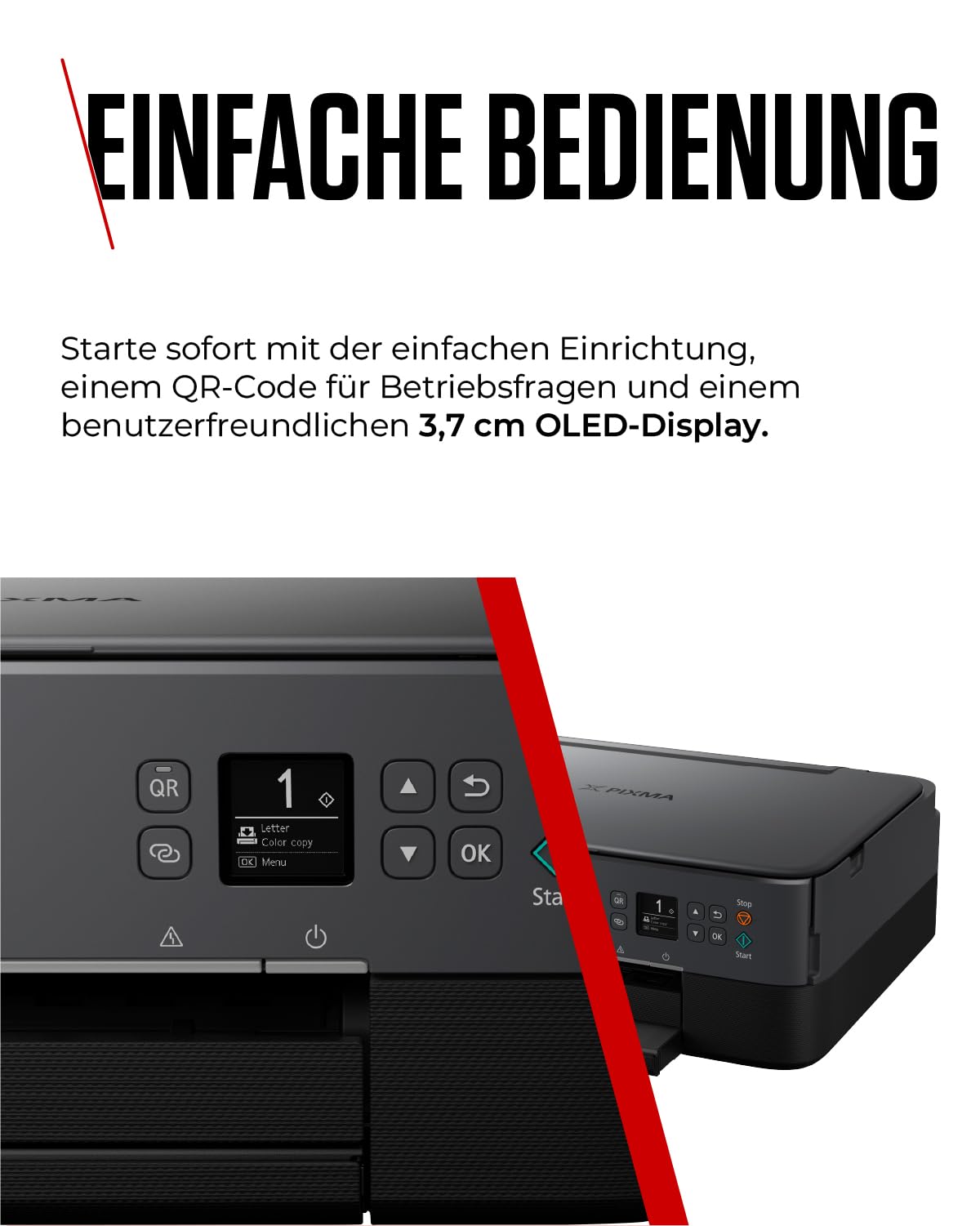 Canon PIXMA TS5350i Multifunktionsdrucker 3in1 (Tintenstrahl,Drucken, Kopieren, Scannen, A4, 3,7 cm OLED, WLAN, Duplexdruck, 2 Papierzuführungen, kompatibel mit Pixma Print Plan ABO) Schwarz