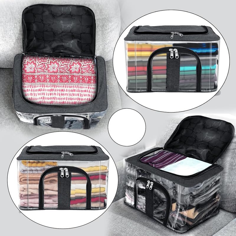 Image of Shibui Storage Bags With Cover And Double Zipper Closure For Clothing Protector Wardrobe Organiser.Black(Pack of 3)