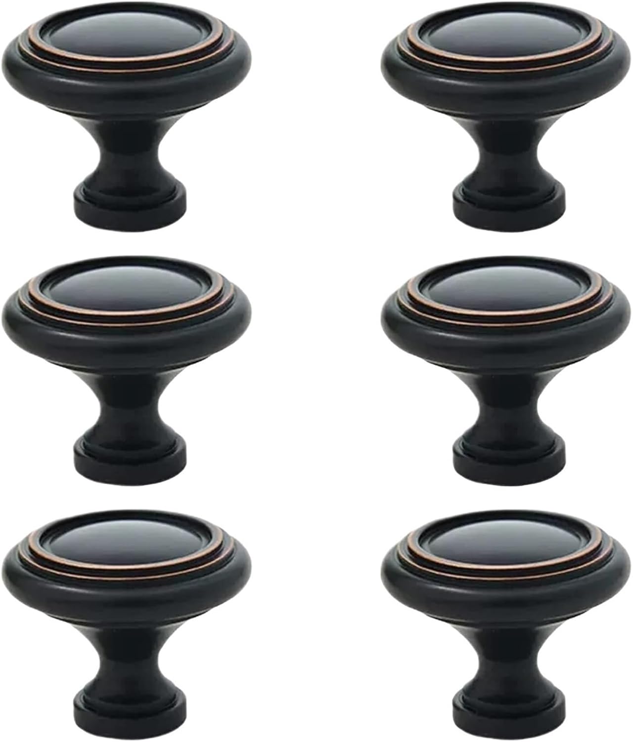 Cabinet Knobs,6 Pack Round Brass Drawer Handles,Single Hole Center,Light Luxury Solid Furniture Pulls with Screws for Cupboard Door,Wardrobe,Dresser(Color:Blackb), Diameter 35mm