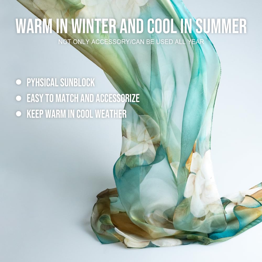 STORY OF SHANGHAI Sciarpa di 100% Seta da Donna Foulard Chiffon con Fantasie Orientale Semi-Trasparente