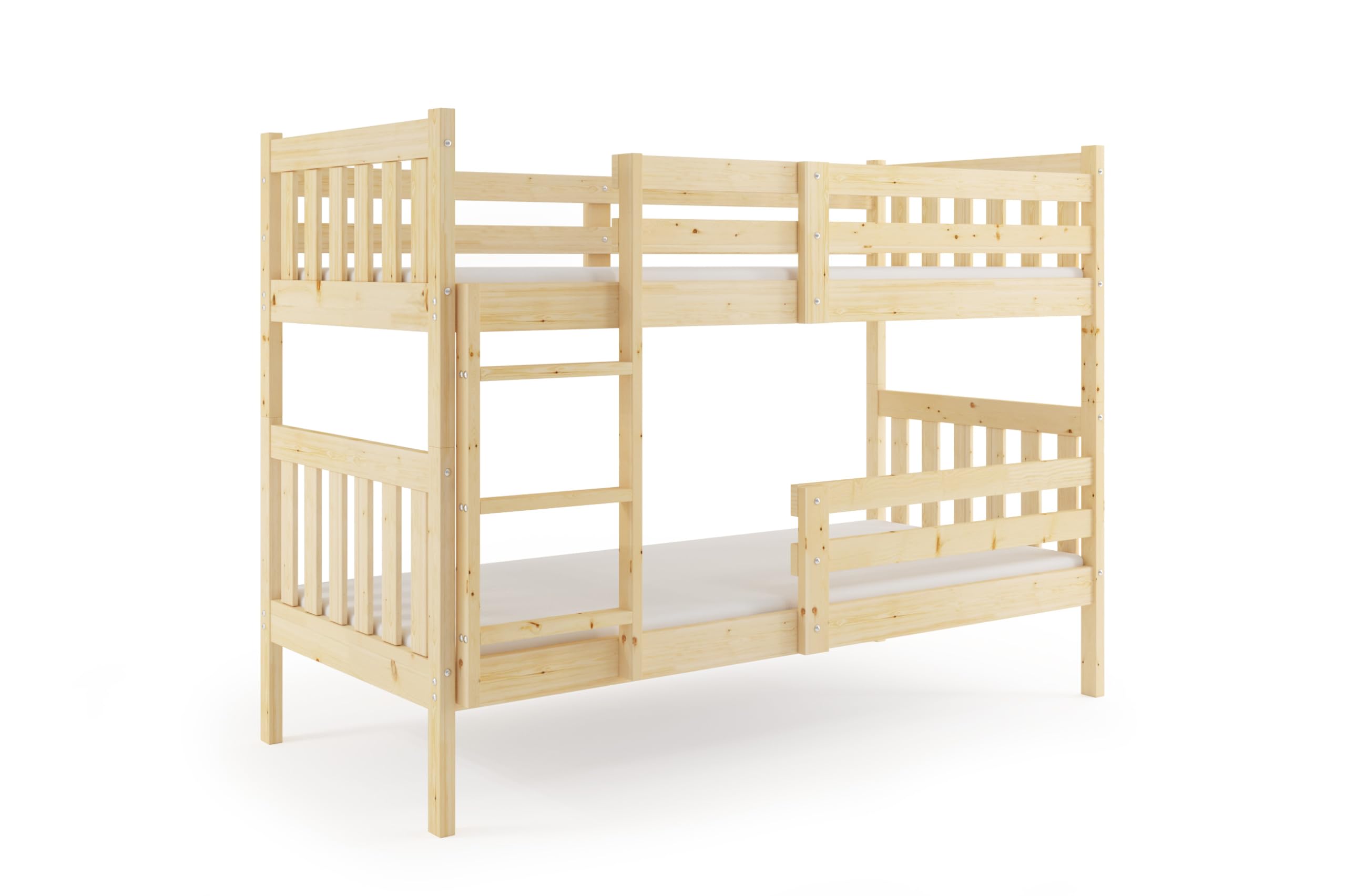 Interbeds Etagenbett Kaspar 200x90 Hochbett Stockbett aus Kiefernholz roh mit Leiter mit Lattenrost Naturholz Jugendbett Kinderbett für 2 Personen, teilbar in 2 Einzelbetten (Naturholz, 200x90)